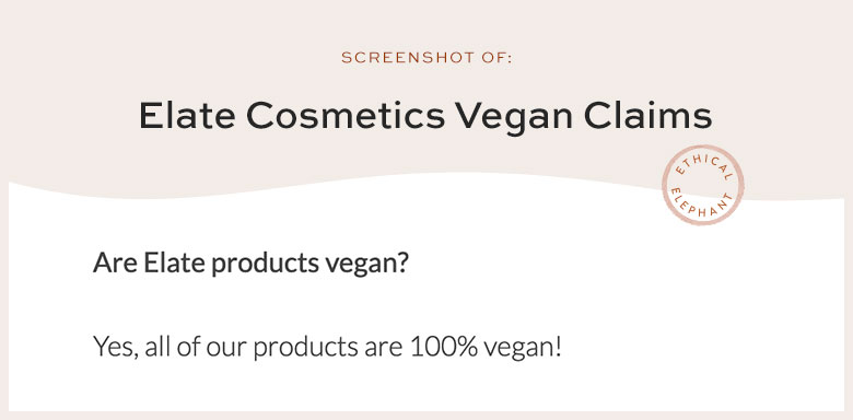 Elate Cosmetics Vegan Claims