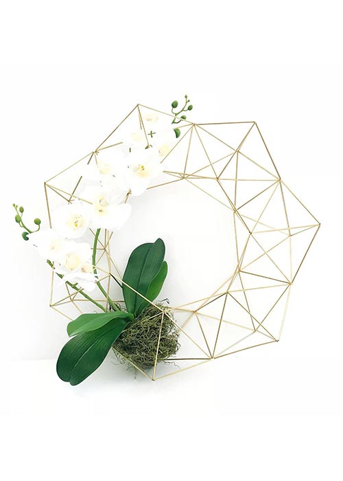 modern Himmeli wreath made from real brass tubes