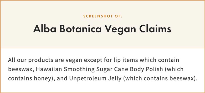 Alba Botanica Vegan Claims