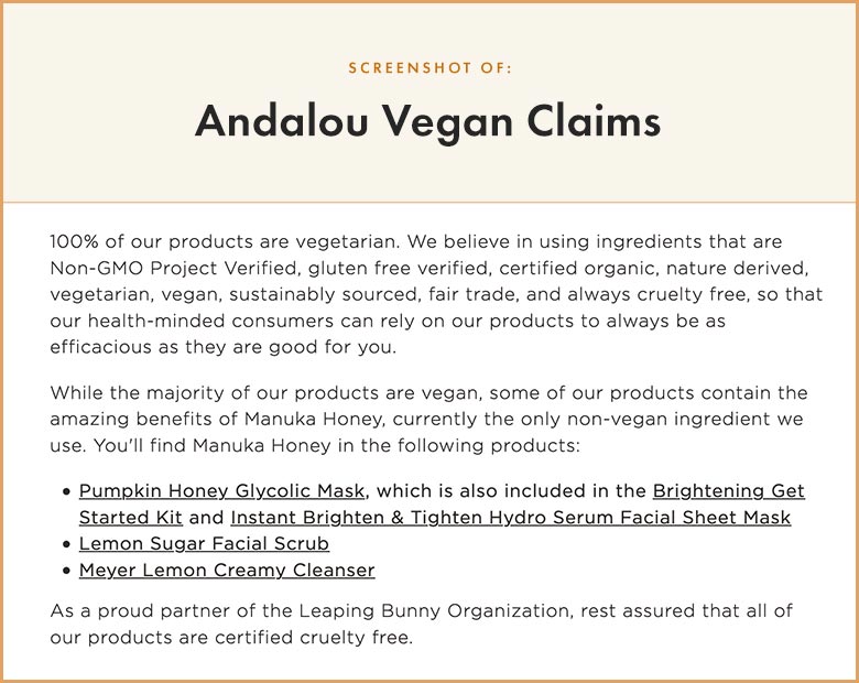 Andalou Vegan Claims