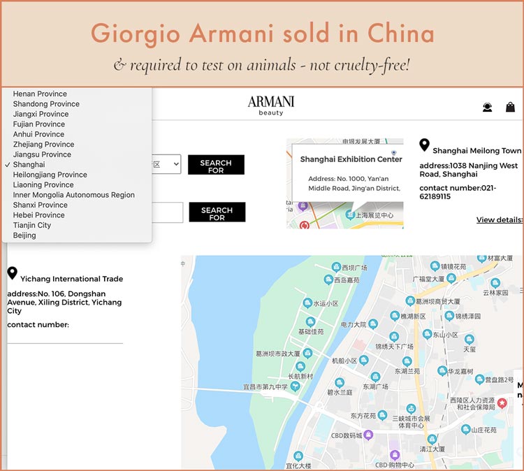 Giorgio Armani Store Locations in China - Not Cruelty-Free!