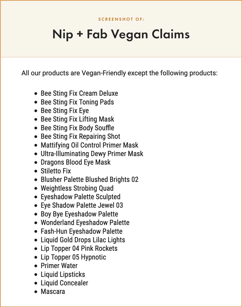 Nip + Fab Vegan Claims