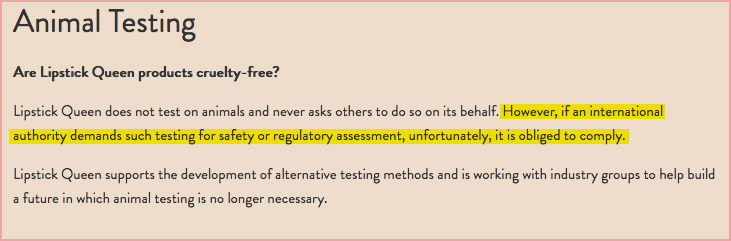 Lipstick Queen Cruelty-Free Claims